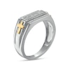 Thumbnail Image 2 of Men's 0.16 CT. T.W. Diamond Multi-Row Rectangle-Top with Cross Side Accent Stepped Edge Ring in 10K Two-Tone Ring