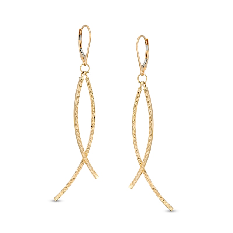 Diamond-Cut Curved Crossover Drop Earrings in 10K Gold|Peoples Jewellers