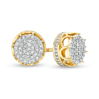 Men's 0.13 CT. T.W. Multi-Diamond Frame Crown Stud Earrings in 10K Gold