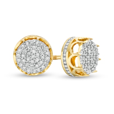 Men's 0.13 CT. T.W. Multi-Diamond Frame Crown Stud Earrings in 10K Gold