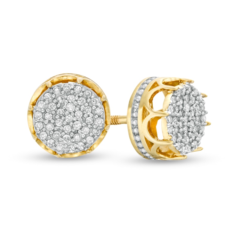Men's 0.13 CT. T.W. Multi-Diamond Frame Crown Stud Earrings in 10K Gold|Peoples Jewellers
