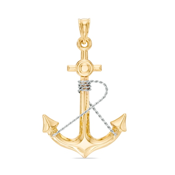 Diamond-Cut Anchor with Rope Necklace Charm in 10K Gold