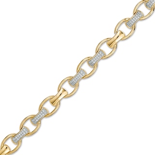 Men's 0.33 CT. T.W. Diamond Open Oval and Bamboo Link Bracelet in 10K Gold - 8.5"