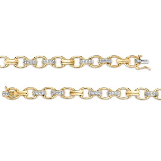 Men's 0.33 CT. T.W. Diamond Open Oval and Bamboo Link Bracelet in 10K Gold - 8.5"