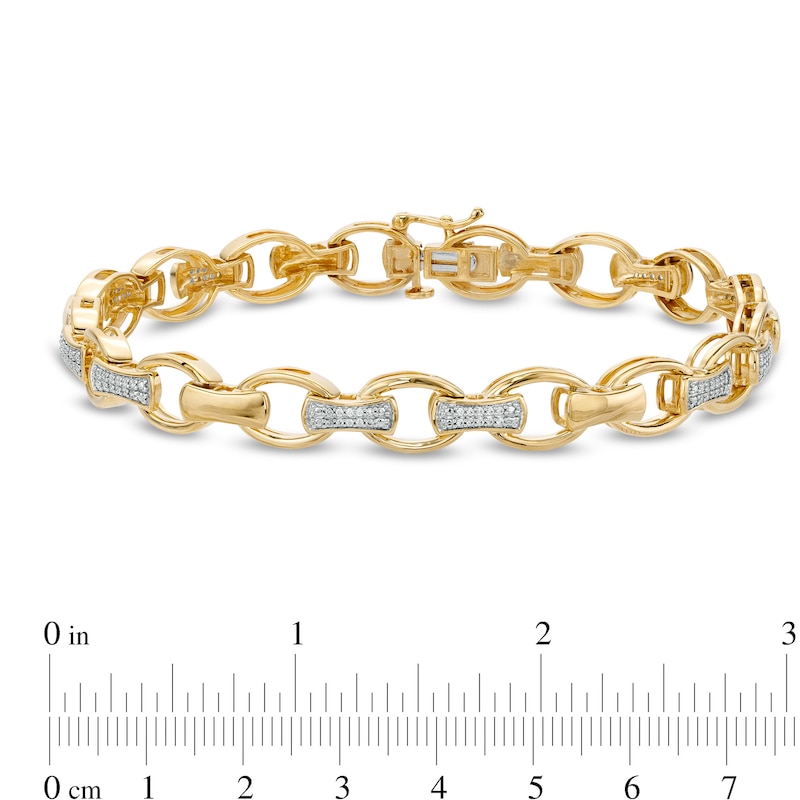 Men's 0.33 CT. T.W. Diamond Open Oval and Bamboo Link Bracelet in 10K Gold - 8.5"