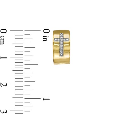 Men's 0.04 CT. T.W. Diamond Cross Huggie Hoop Earrings in 10K Gold