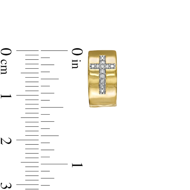 Men's 0.04 CT. T.W. Diamond Cross Huggie Hoop Earrings in 10K Gold