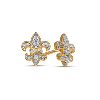 Men's 0.085 CT. T.W. Diamond Milgrain Fleur-de-Lis Stud Earrings in 10K Gold