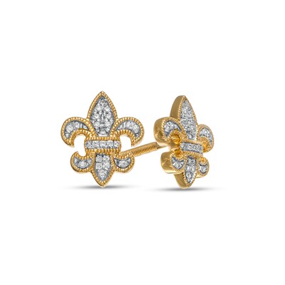 Men's 0.085 CT. T.W. Diamond Milgrain Fleur-de-Lis Stud Earrings in 10K Gold