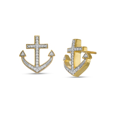 Men's 0.145 CT. T.W. Diamond Anchor Stud Earrings in 10K Gold