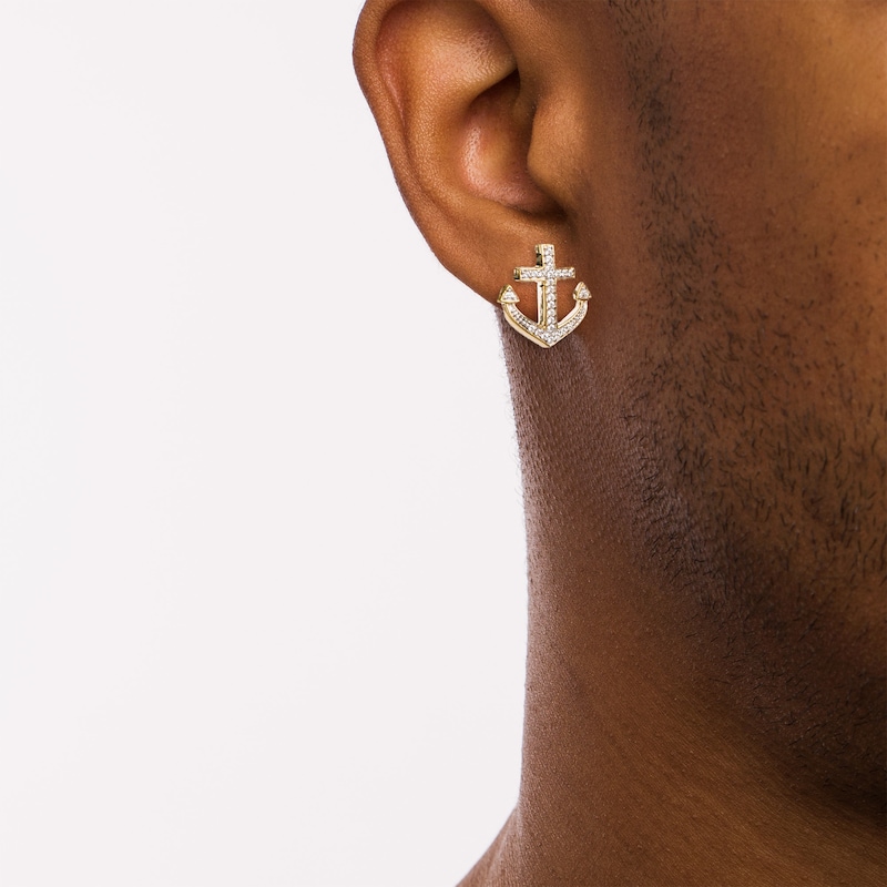 Men's 0.145 CT. T.W. Diamond Anchor Stud Earrings in 10K Gold