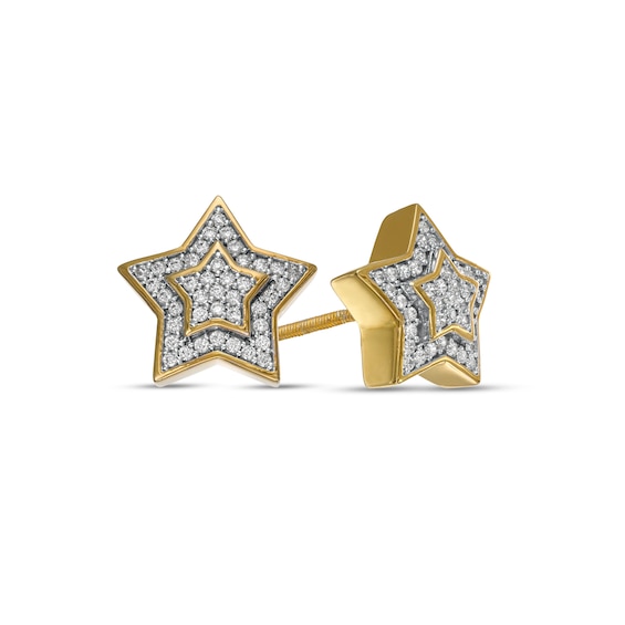 Men's 0.23 CT. T.W. Star Composite Diamond Frame Two-Tier Stud earrings in 10K Gold