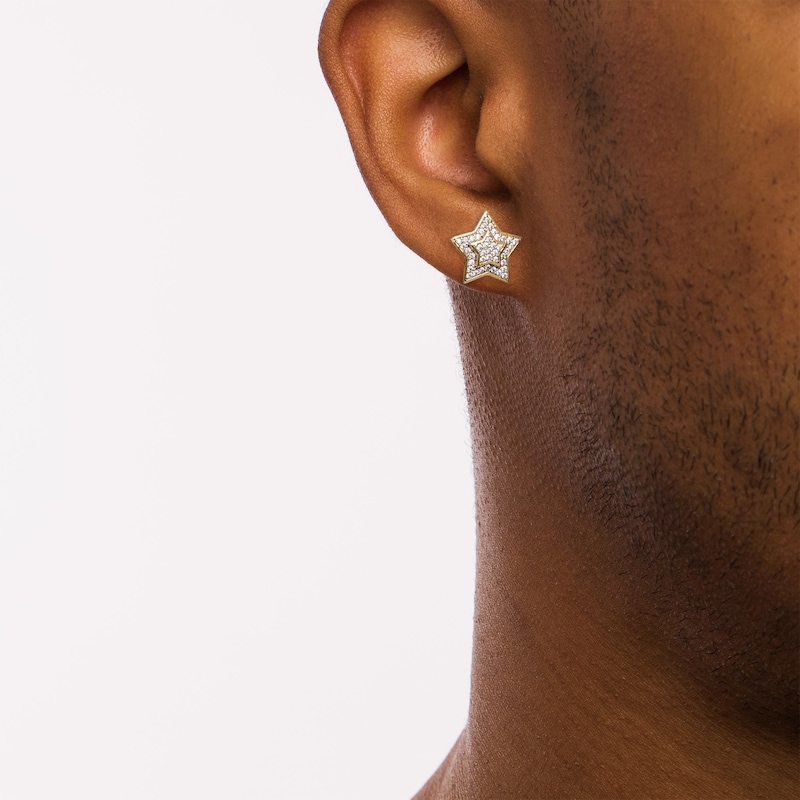 Men's 0.23 CT. T.W. Star Composite Diamond Frame Two-Tier Stud earrings in 10K Gold|Peoples Jewellers