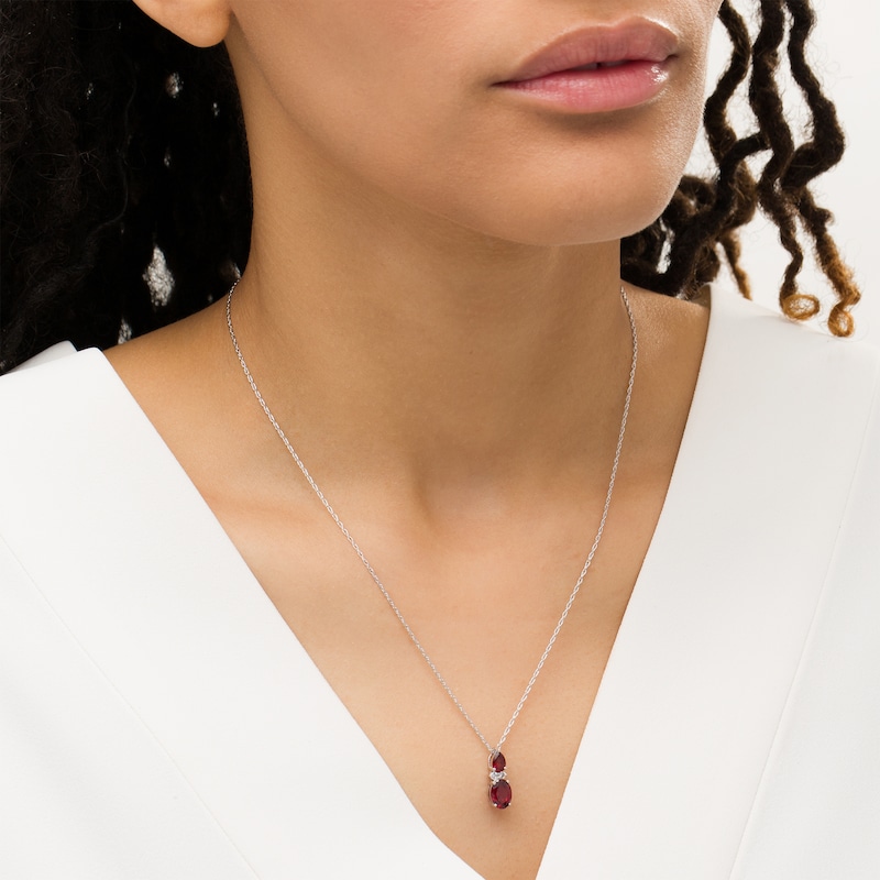 Oval and Pear-Shaped Garnet with Lab-Created White Sapphire Duo Pendant in Sterling Silver