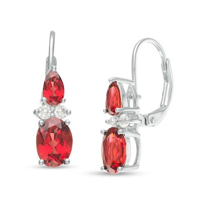 Oval and Pear-Shaped Garnet with Lab-Created White Sapphire Duo Drop Earrings in Sterling Silver