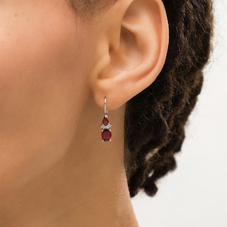 Oval and Pear-Shaped Garnet with Lab-Created White Sapphire Duo Drop Earrings in Sterling Silver