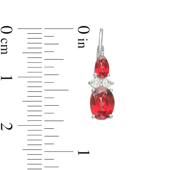 Oval and Pear-Shaped Garnet with Lab-Created White Sapphire Duo Drop Earrings in Sterling Silver