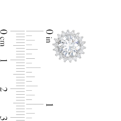 8.0mm Lab-Created White Sapphire Sunburst Frame Stud Earrings in Sterling Silver