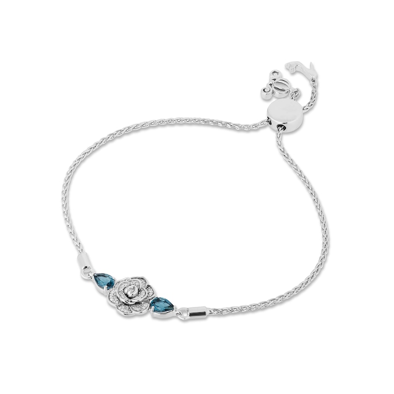 Enchanted Disney Cinderella Pear-Shaped London Blue Topaz and 0.085 CT. T.W. Diamond Bolo Bracelet in Sterling Silver - 9"