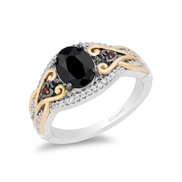 Enchanted Disney Villains Evil Queen Oval Onyx, Garnet and 0.145 CT. T.W. Diamond Ring in Sterling Silver and 10K Gold