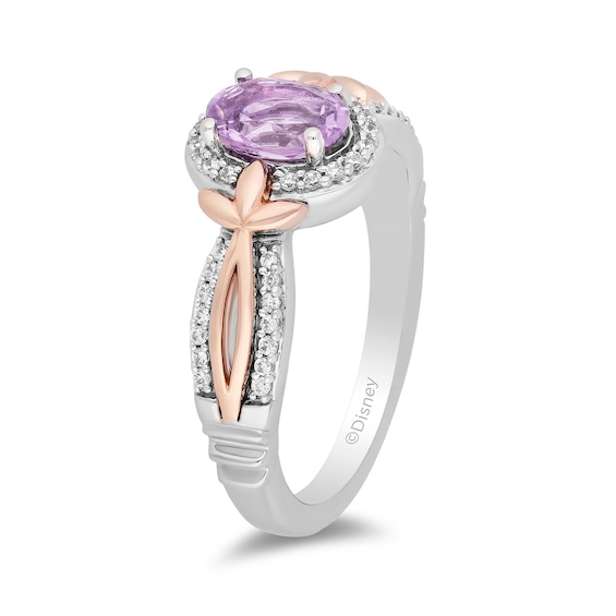 Enchanted Disney Rapunzel Oval Amethyst and 0.145 CT. T.W. Diamond Ring in Sterling Silver and 10K Rose Gold