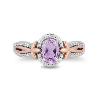 Enchanted Disney Rapunzel Oval Amethyst and 0.145 CT. T.W. Diamond Ring in Sterling Silver and 10K Rose Gold