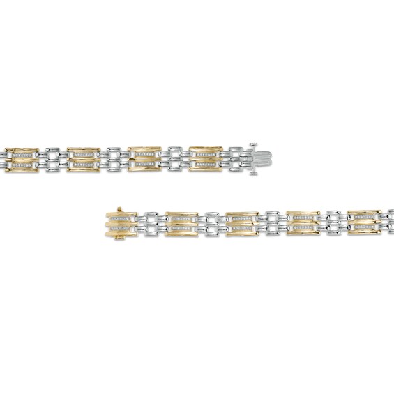 Men's 0.50 CT. T.W. Diamond Triple Row and Brick Pattern Link Bracelet in Sterling Silver and 14K Gold Plate - 8.5"