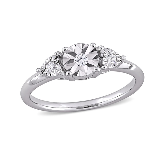 0.10 CT. T.W. Diamond Three Stone Heart Sides Promise Ring in Sterling Silver