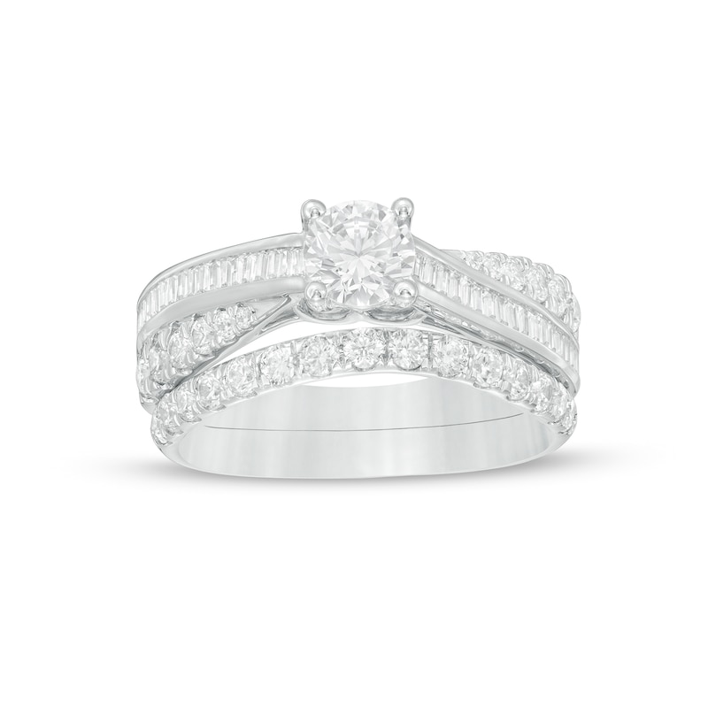 1.45 CT. T.W. Baguette and Round Diamond Twist Shank Bridal Set in 14K White Gold|Peoples Jewellers