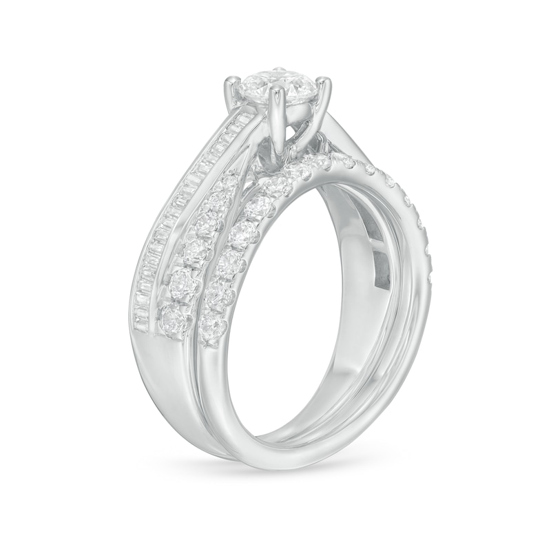 Main Image 3 of 1.45 CT. T.W. Baguette and Round Diamond Twist Shank Bridal Set in 14K White Gold