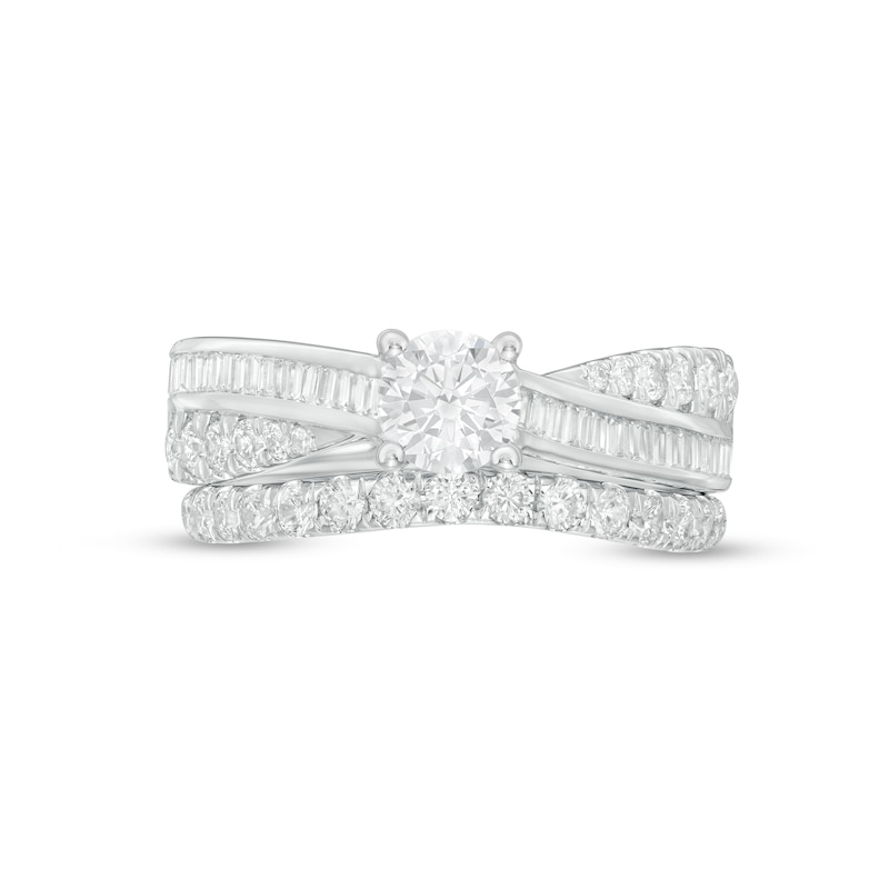 1.45 CT. T.W. Baguette and Round Diamond Twist Shank Bridal Set in 14K White Gold|Peoples Jewellers