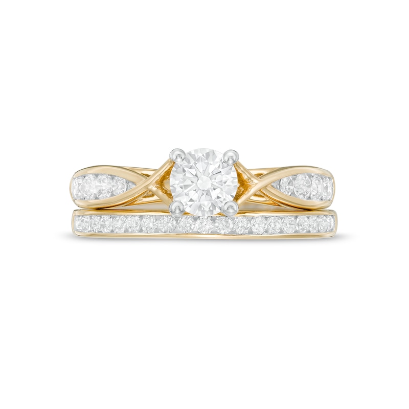 Main Image 4 of 0.95 CT. T.W. Diamond Crossover Bridal Set in 14K Gold