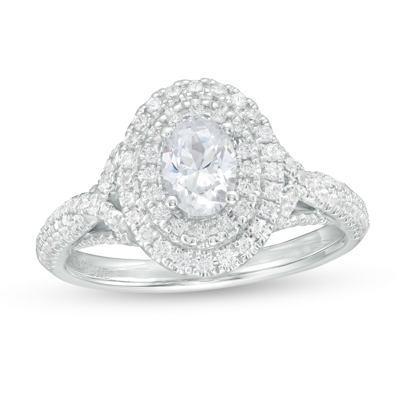 Vera Wang Love Collection 1.06 CT. T.W. Oval Diamond Double Frame Engagement Ring in 14K White Gold|Peoples Jewellers