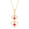 Thumbnail Image 0 of Ruby and Diamond Accent Beaded Double Heart Outline Drop Pendant in 10K Gold