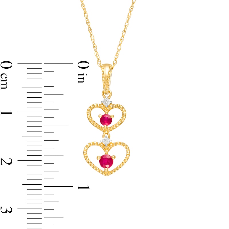 Ruby and Diamond Accent Beaded Double Heart Outline Drop Pendant in 10K Gold|Peoples Jewellers