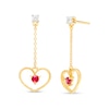 Thumbnail Image 0 of Ruby and 1/10 CT. T.W. Diamond Beaded Heart Outline Chain Drop Earrings in 10K Gold