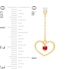 Thumbnail Image 2 of Ruby and 1/10 CT. T.W. Diamond Beaded Heart Outline Chain Drop Earrings in 10K Gold