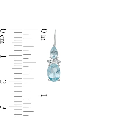 Oval and Pear-Shaped Aquamarine with Lab-Created White Sapphire Duo Drop Earrings in Sterling Silver