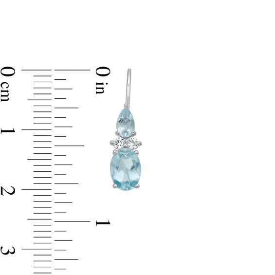 Oval and Pear-Shaped Aquamarine with Lab-Created White Sapphire Duo Drop Earrings in Sterling Silver