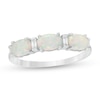 Thumbnail Image 0 of Oval Lab-Created Opal and Baguette Diamond Accent Three Stone Ring in Sterling Silver