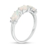 Thumbnail Image 2 of Oval Lab-Created Opal and Baguette Diamond Accent Three Stone Ring in Sterling Silver