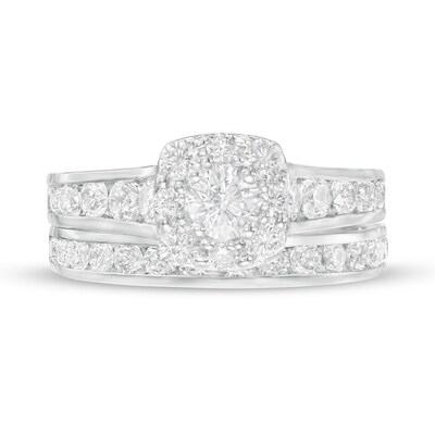 2.00 CT. T.W. Certified Canadian Diamond Cushion Frame Bridal Set in 14K White Gold (I/I2)