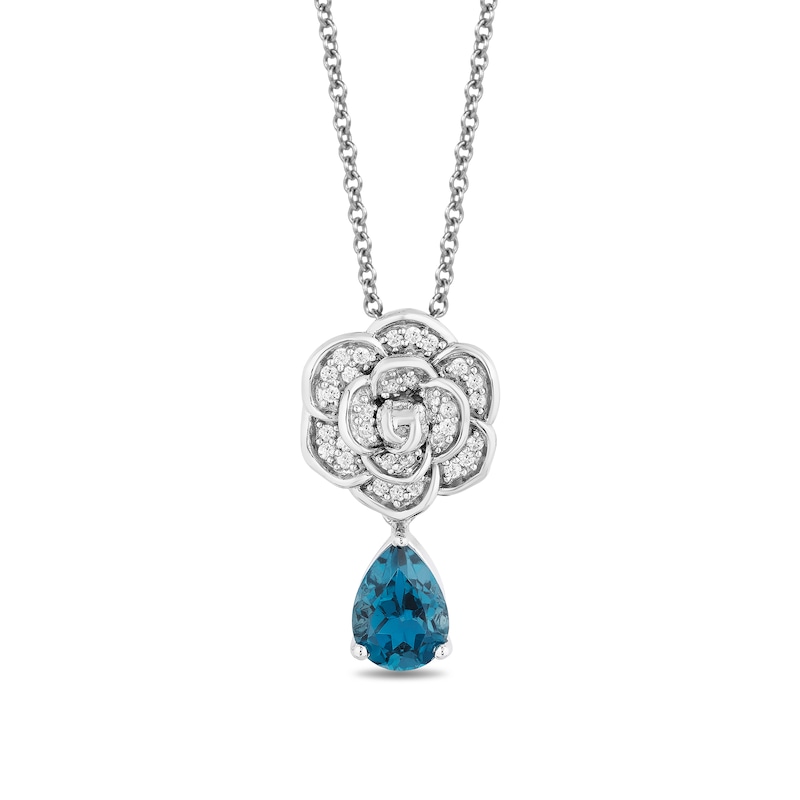 Enchanted Disney Cinderella Pear-Shaped London Blue Topaz and 0.085 CT. T.W. Diamond Flower Pendant in Sterling Silver|Peoples Jewellers