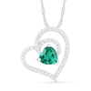 Thumbnail Image 0 of 6.0mm Lab-Created Emerald and White Sapphire Tilted Double Loop Heart Pendant in Sterling Silver