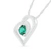 Thumbnail Image 1 of 6.0mm Lab-Created Emerald and White Sapphire Tilted Double Loop Heart Pendant in Sterling Silver