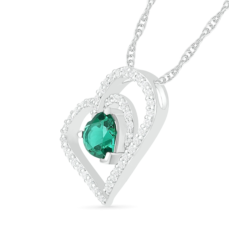 6.0mm Lab-Created Emerald and White Sapphire Tilted Double Loop Heart Pendant in Sterling Silver|Peoples Jewellers