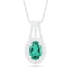Thumbnail Image 0 of Oval Lab-Created Emerald and White Sapphire Frame Split Bail Pendant in Sterling Silver