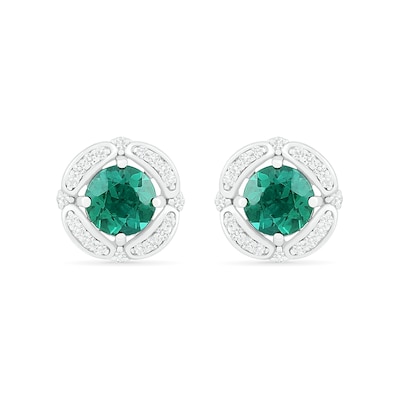 6.0mm Lab-Created Emerald and White Sapphire Open Clover Frame Stud Earrings in Sterling Silver