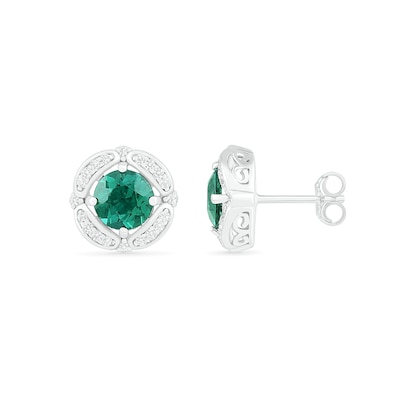 6.0mm Lab-Created Emerald and White Sapphire Open Clover Frame Stud Earrings in Sterling Silver