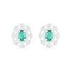 Oval Lab-Created Emerald and White Sapphire Open Double Frame Art Deco Stud Earrings in Sterling Silver